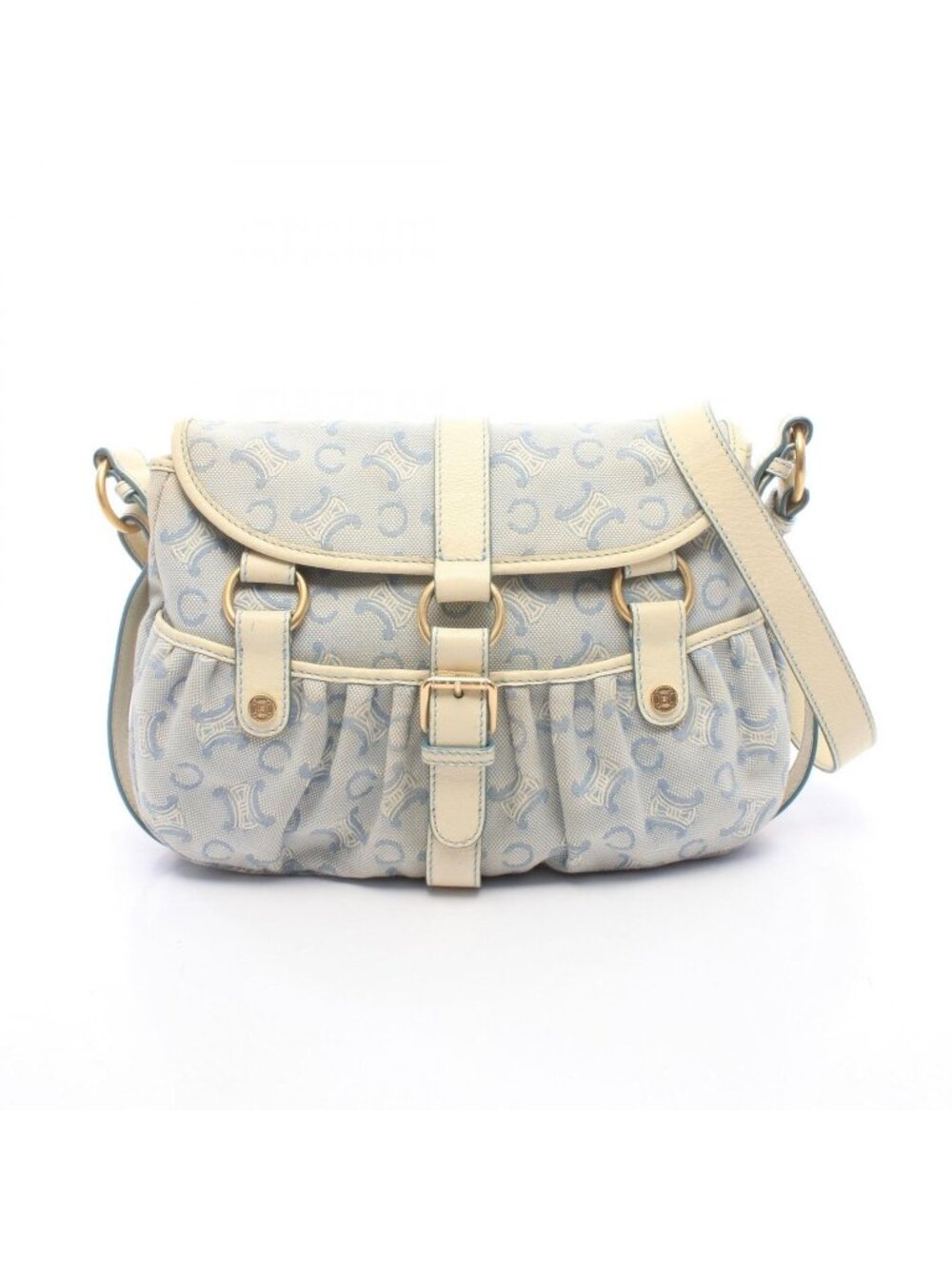 Celine Shoulder Bag Macadam White Blue Canvas Leather